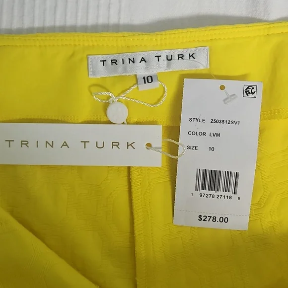 Trina Turk Slim Leg Stretch Cropped Pant: Geo Jacquard Yellow: Size- 10 - Picture 11 of 16